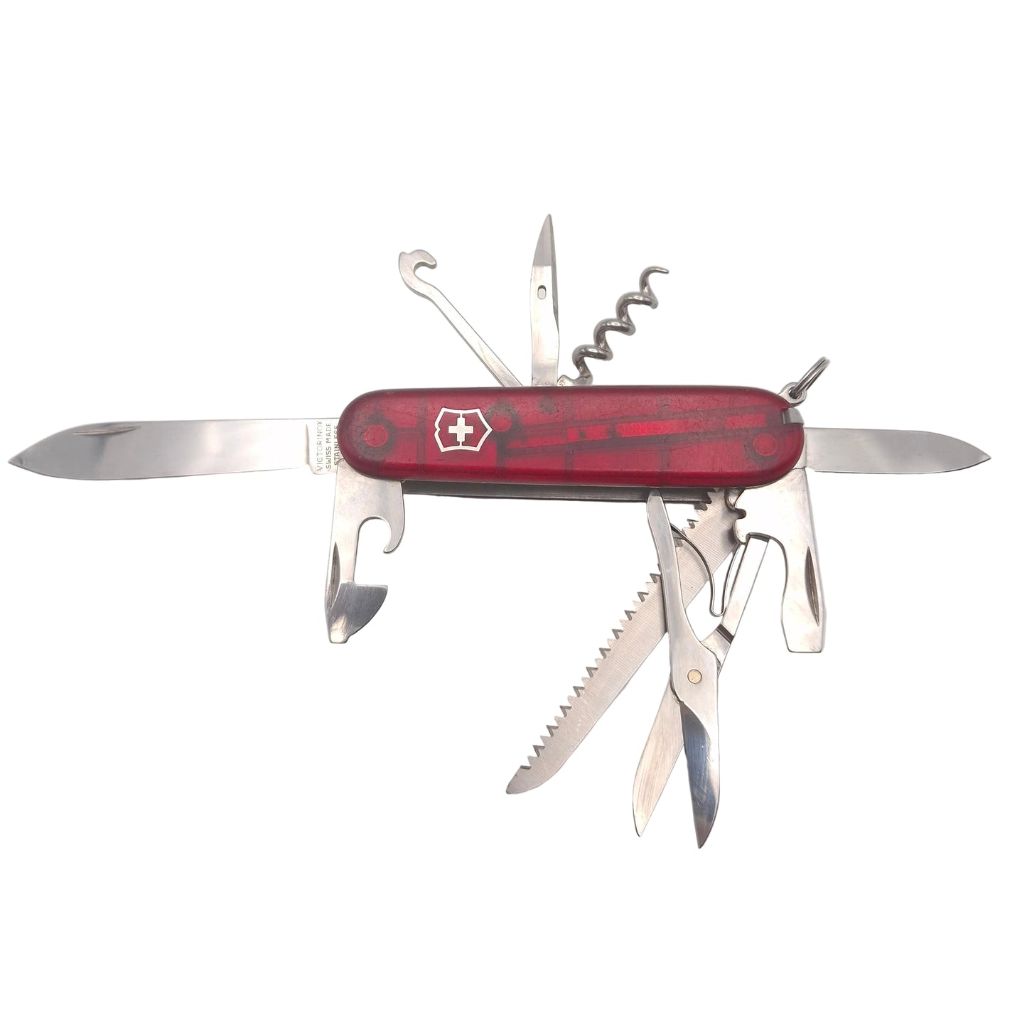 Victorinox Huntsman transparant rood met gravering– OUTLET