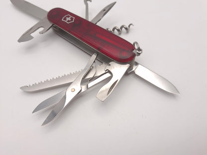 Victorinox Huntsman transparant rood met gravering– OUTLET